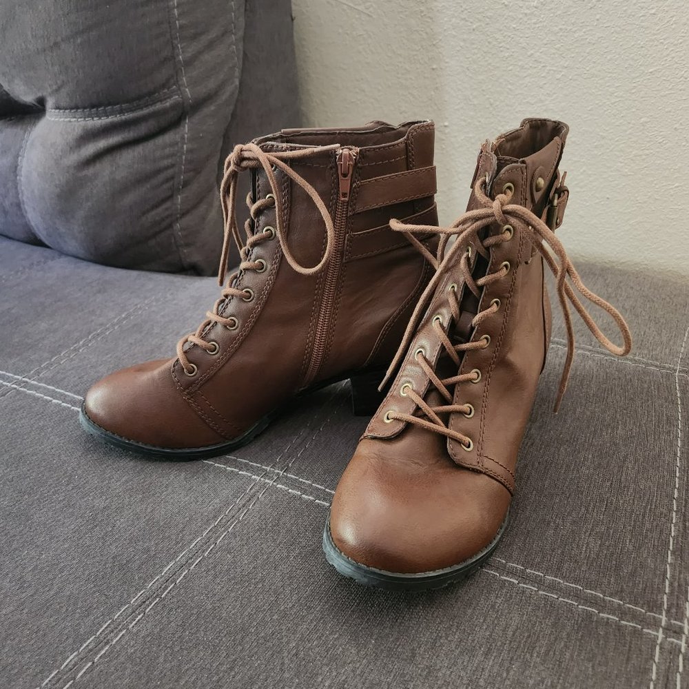 Brown Lace Up and Zippered Boots - US Womens Size 10